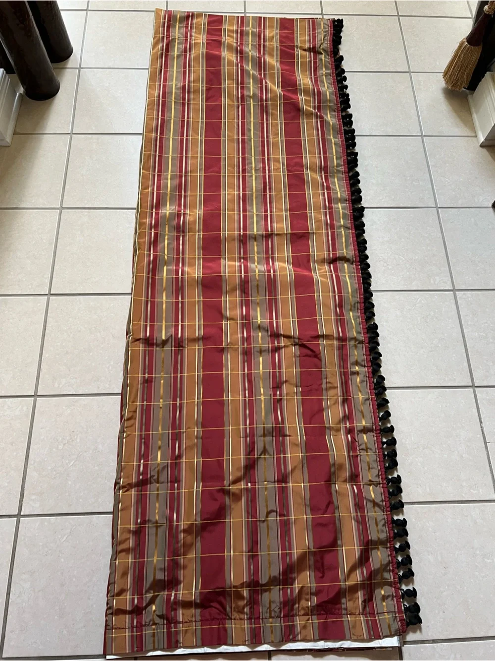 Custom Made 🪟Striped Red and Brown Home Accent Panel with Black Tassel Trim